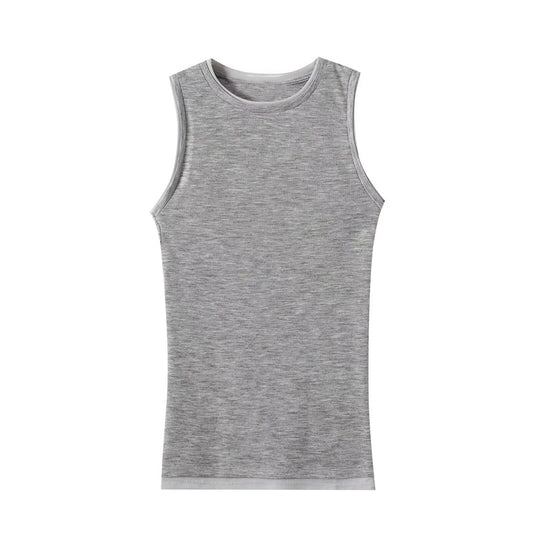 Women's Two tone Edge Sleeveless Vest T-shirt