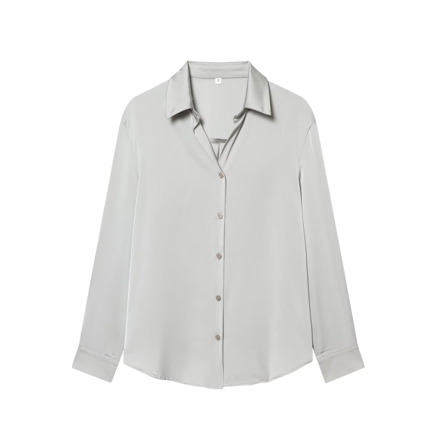 Women's casual satin textured lapel shirt