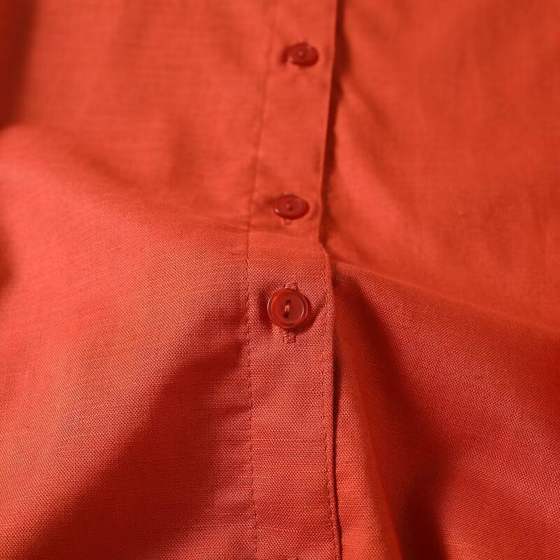 Women's casual linen blended Lapel shirt