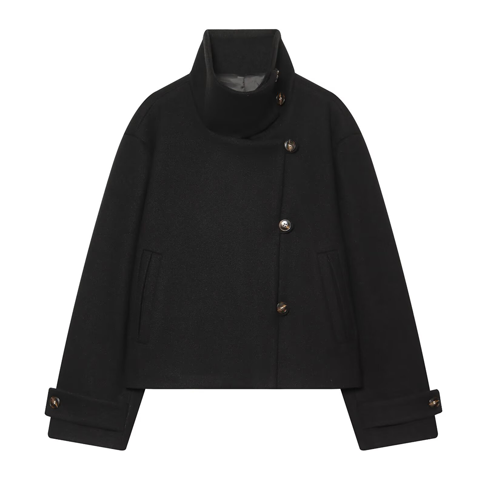 Women's warm standing collar woolen jacket Coat