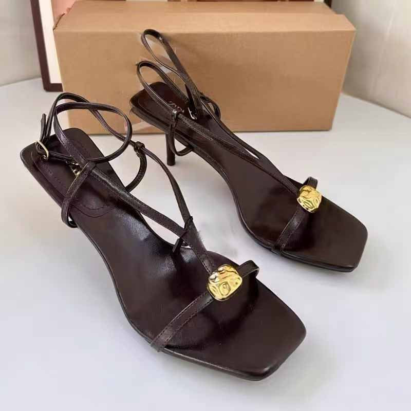 Women's New Fashion Joker Stiletto Heels Metal Buckle Word with Sandals with Strap Sandals.