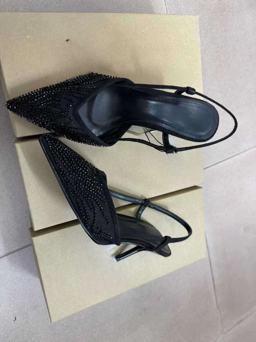 2026 New Style Mesh Breathable Embroidered Beaded Pointed Toe Sandals for Women with High Heels
