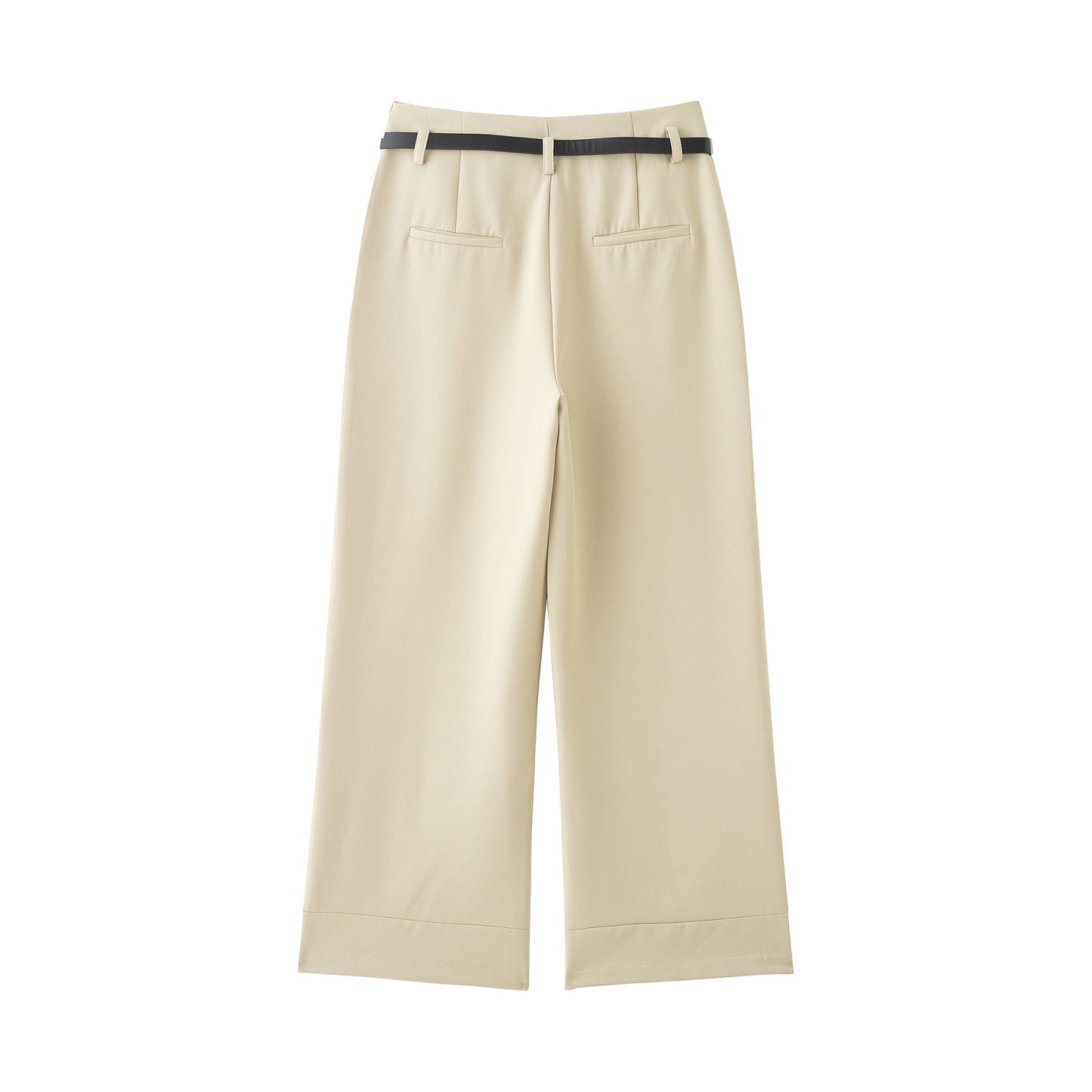 Women's rolled hem design casual With Belt pants