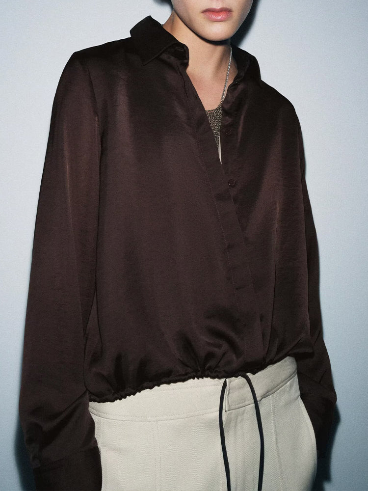 Women's with drawstring satin textured shirt