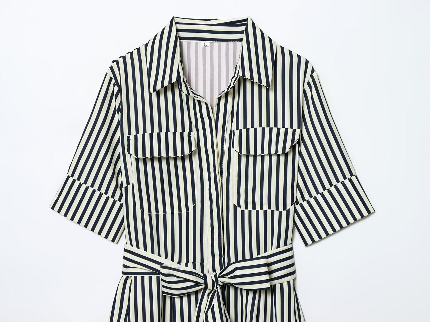 Women's with Belt shirt style poplin striped dress