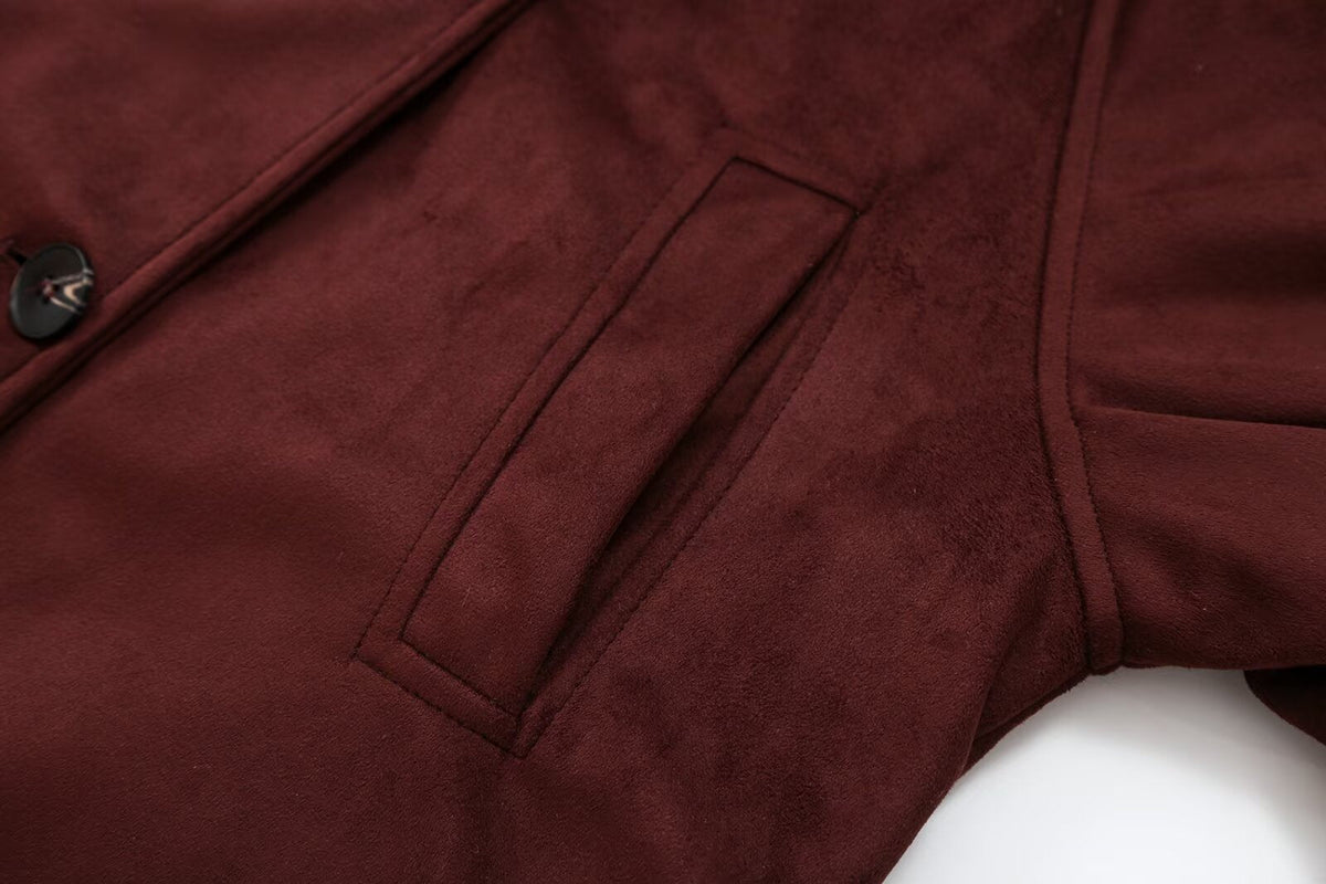 Women's with belt suede texture effect jacket Coat