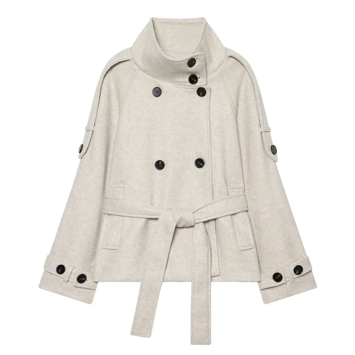 Women's soft textured double breasted stand collar Coat