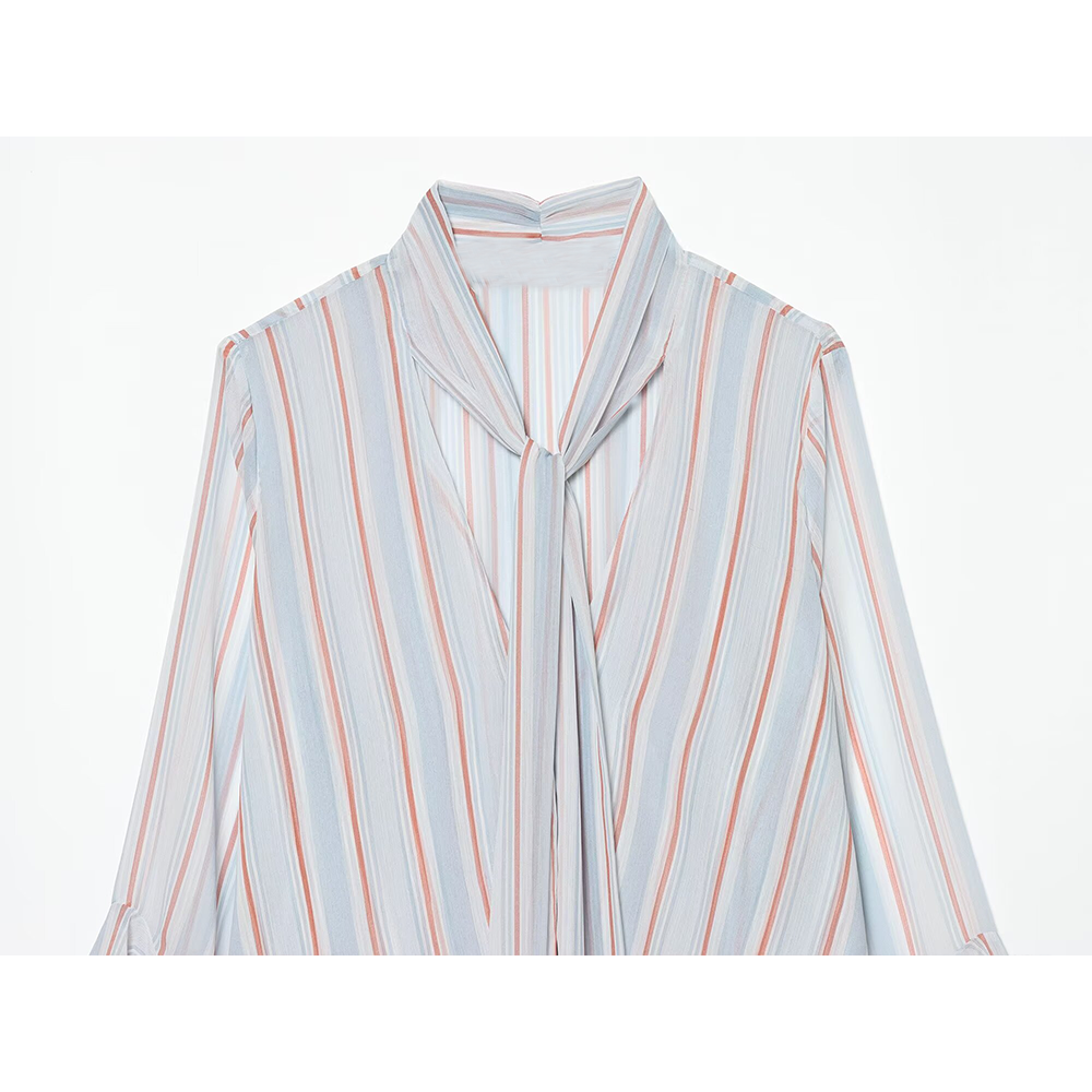 Women's striped ruffle edge ribbon top