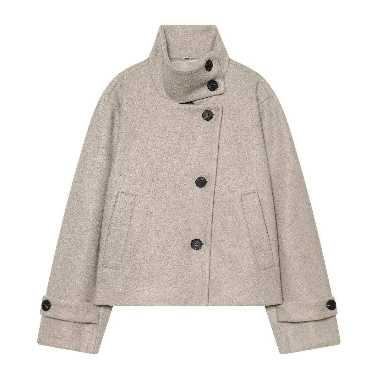 Women's standing collar short single breasted coat