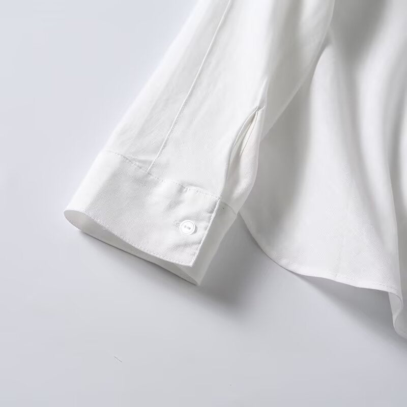 Women's linen blended stand collar shirt
