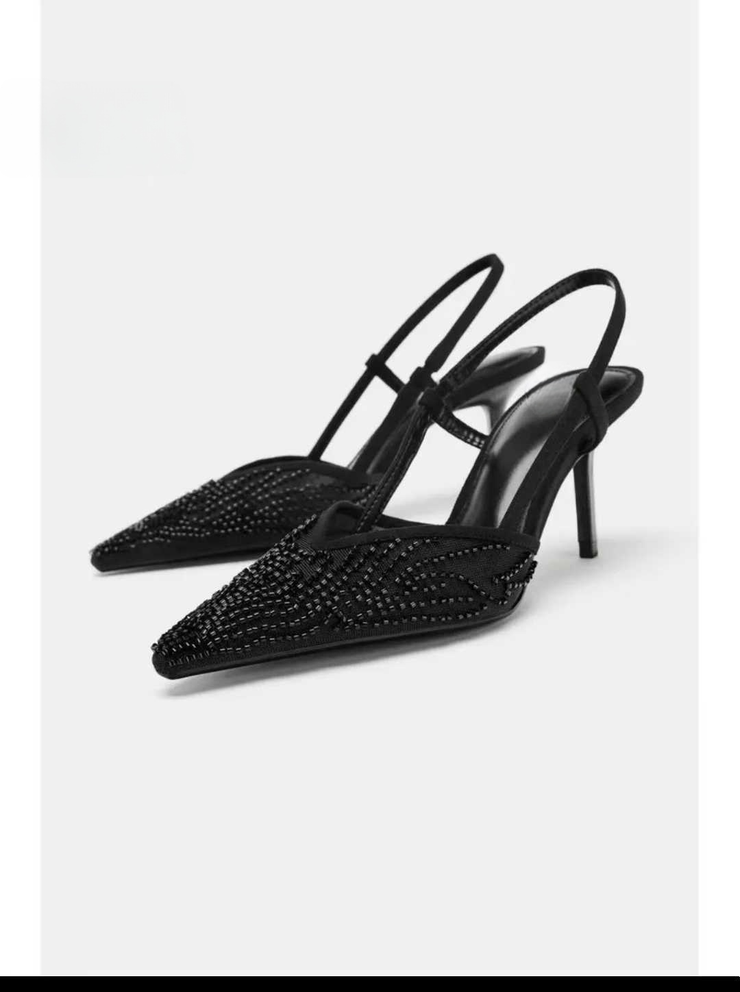 2026 New Arrival Pointed-Toe Mesh Embroidered Beaded Slingback High Heels