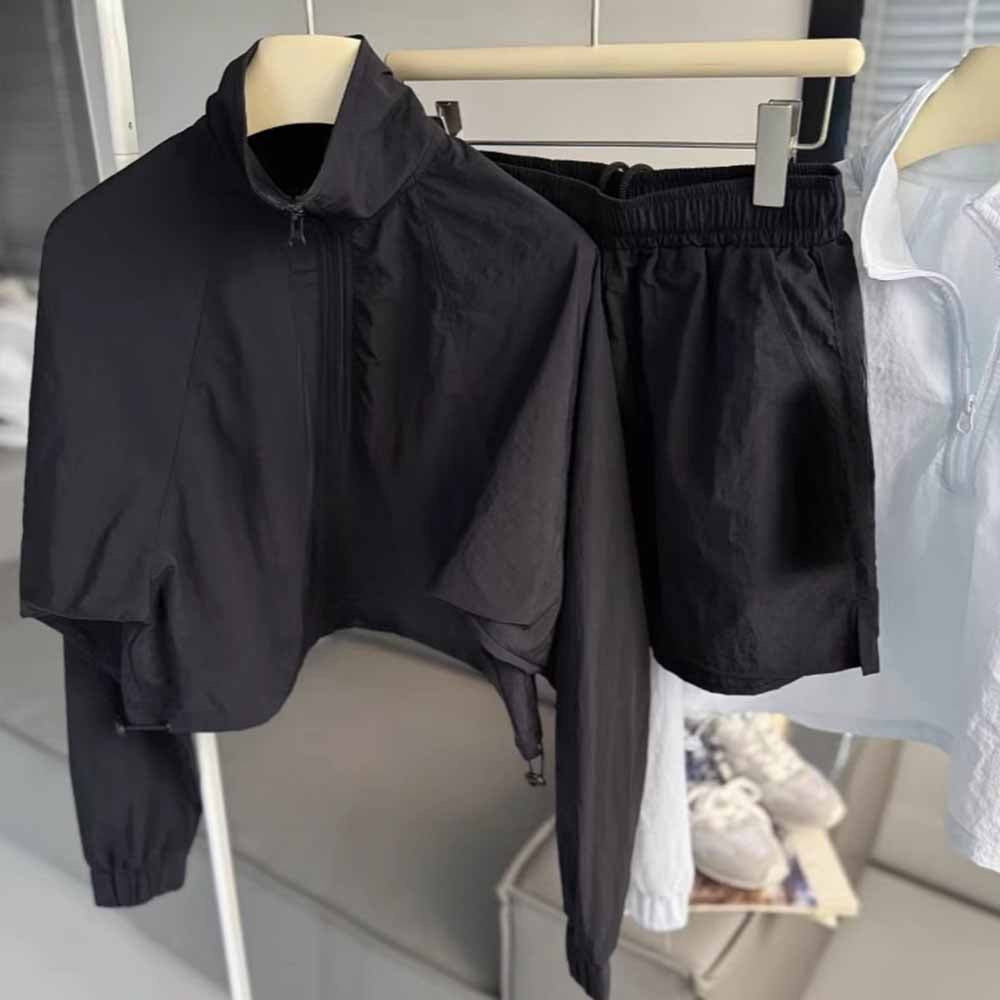 2026 women's new sunscreen half zipper coat short exposed navel collar suit