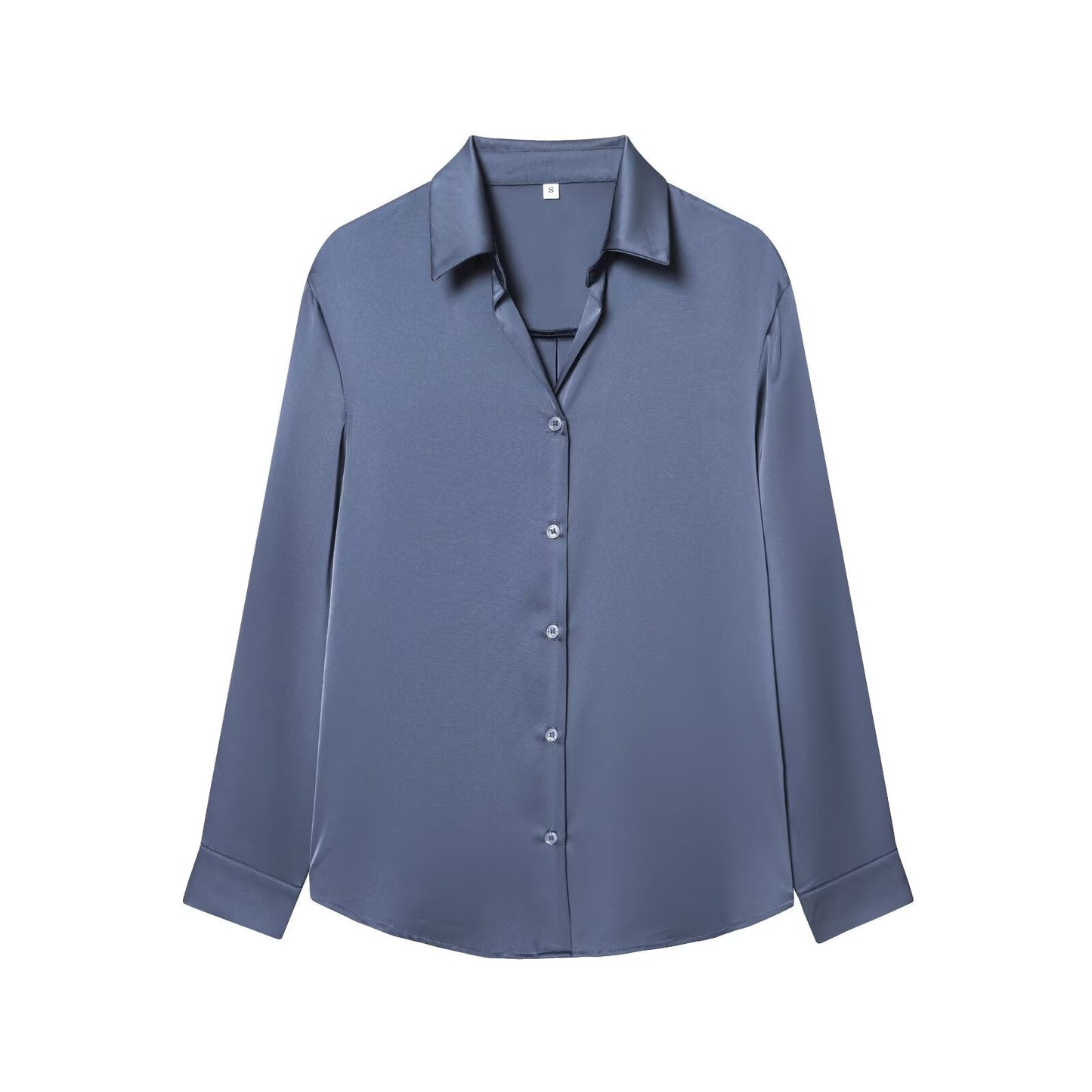 Women's casual satin textured lapel shirt