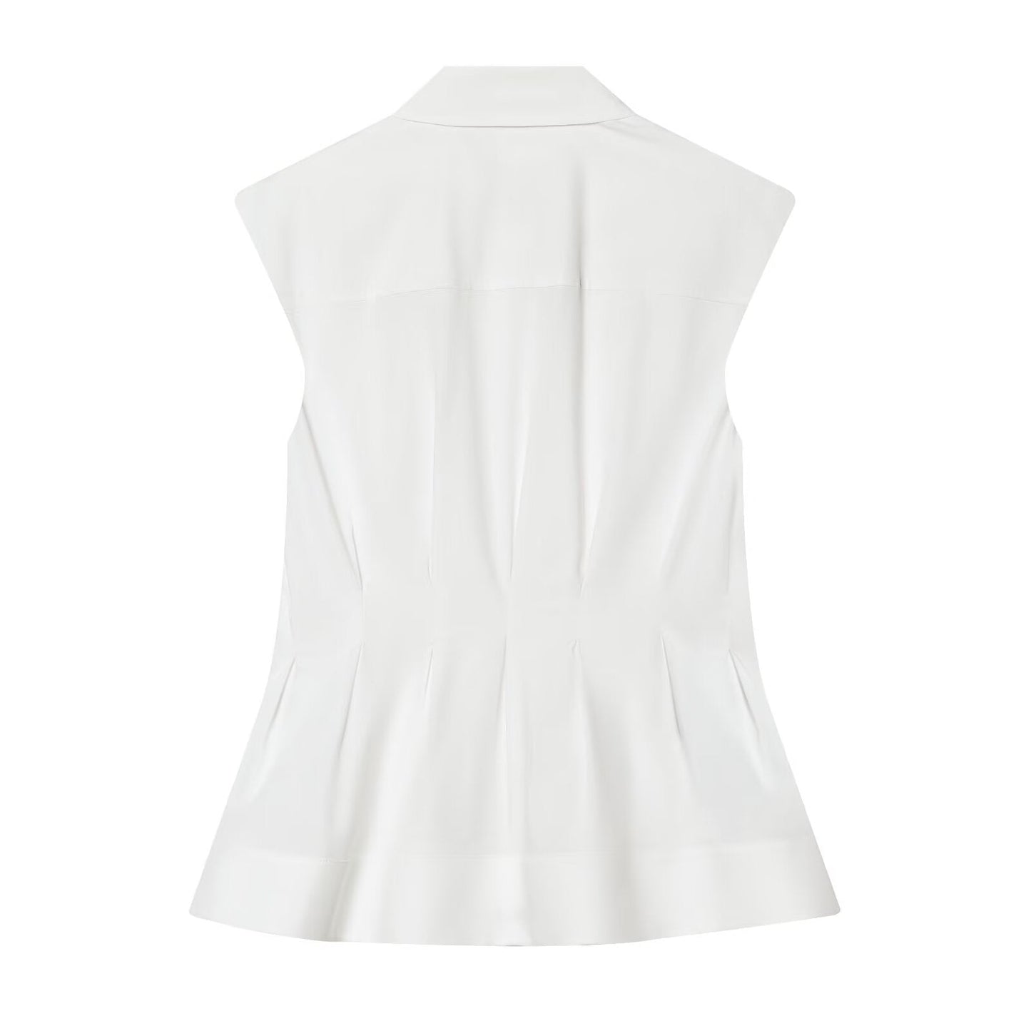 Women's sleeveless pleated button up shirt