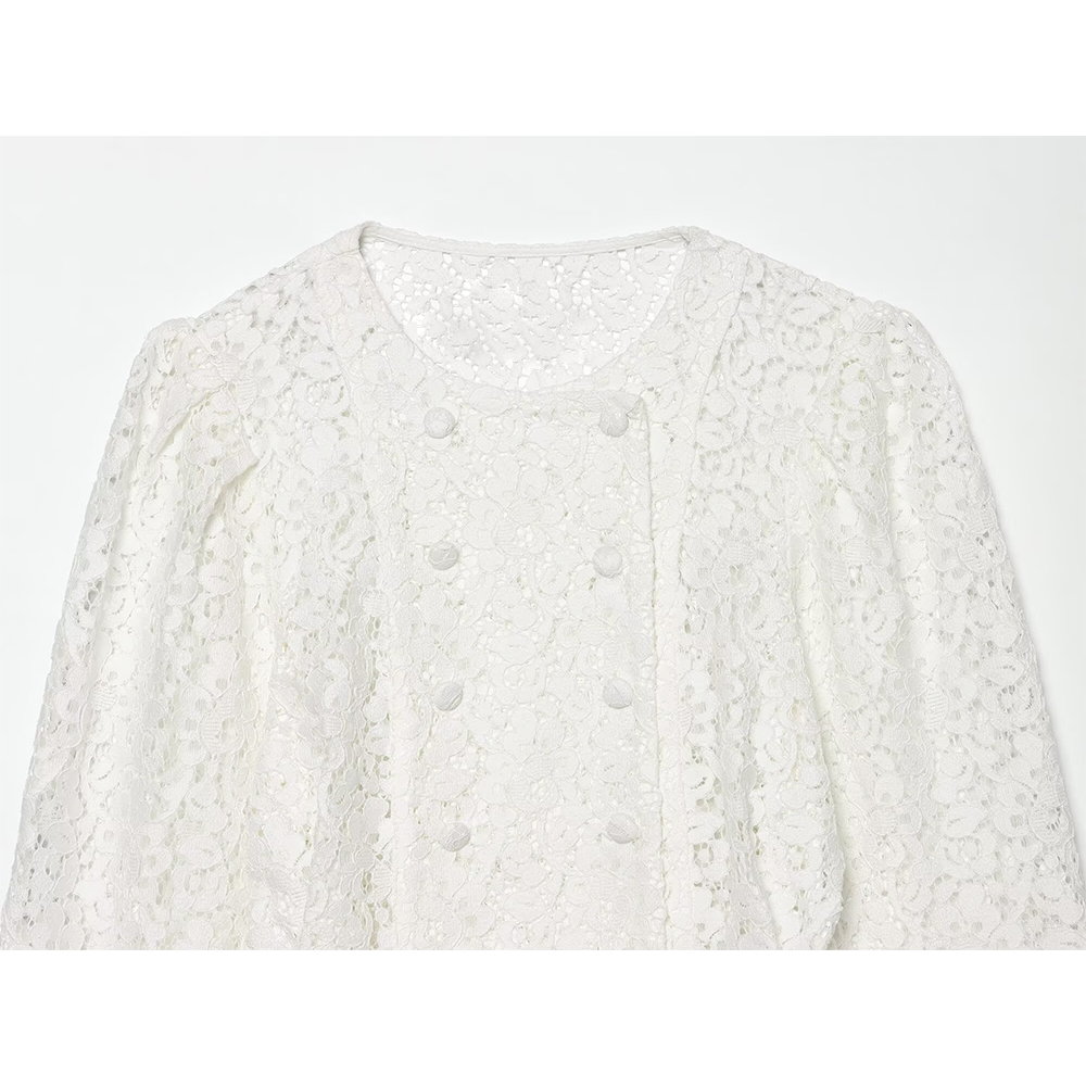 Women's lace O Neck double breasted Coat