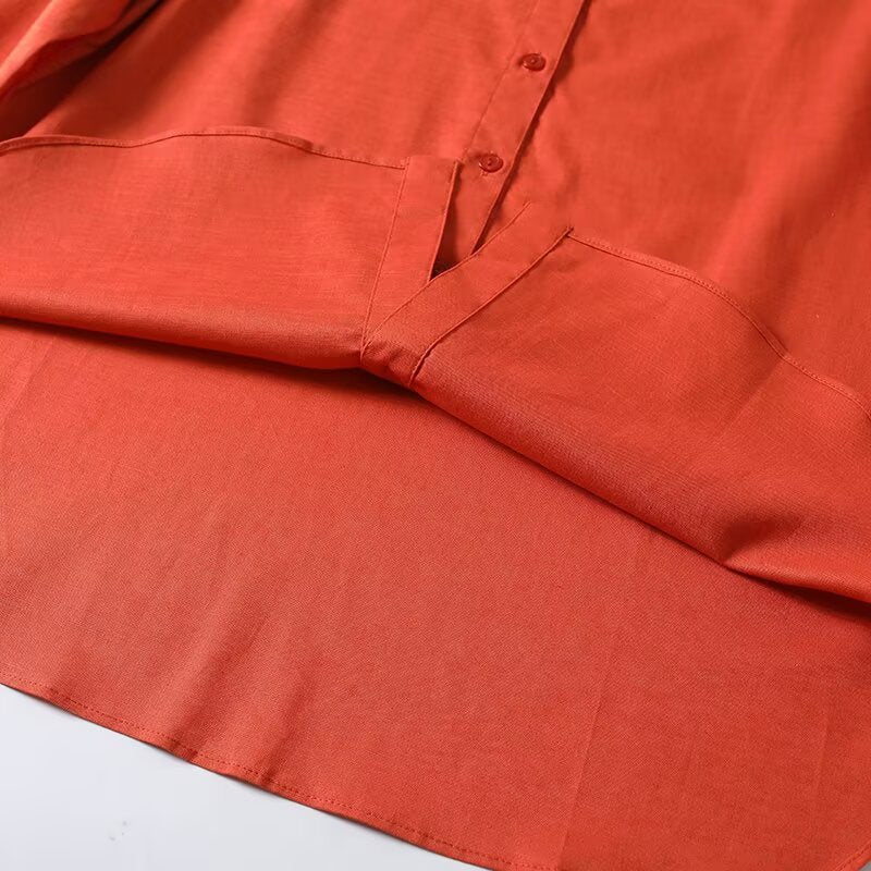 Women's casual linen blended Lapel shirt