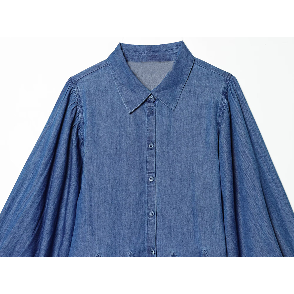 Women's bubble sleeve flared hem dress