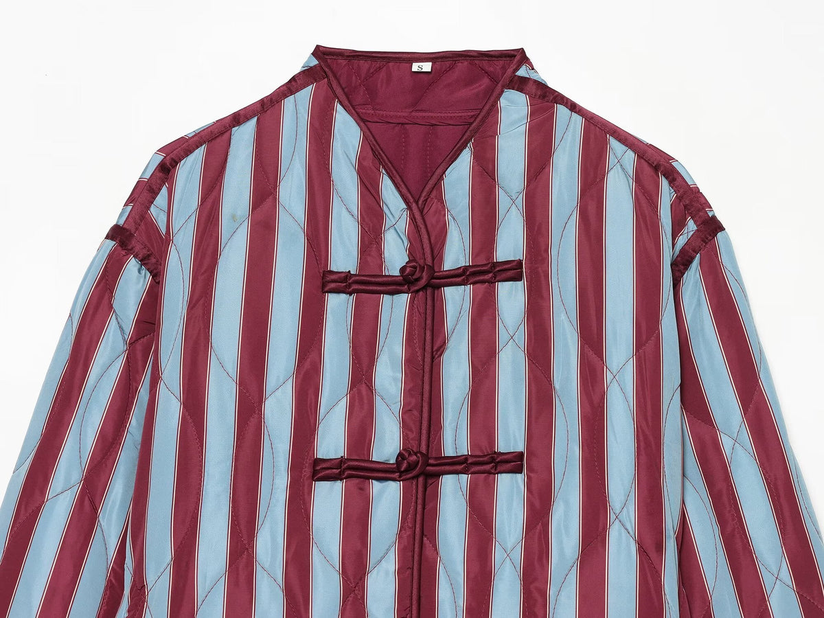 Women's striped rope buttoned cotton jacket Coat
