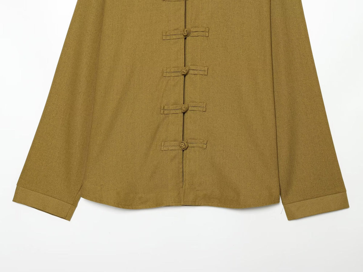suit Women's 2 pieces loose rope knot buckle linen blend shirt+Pants