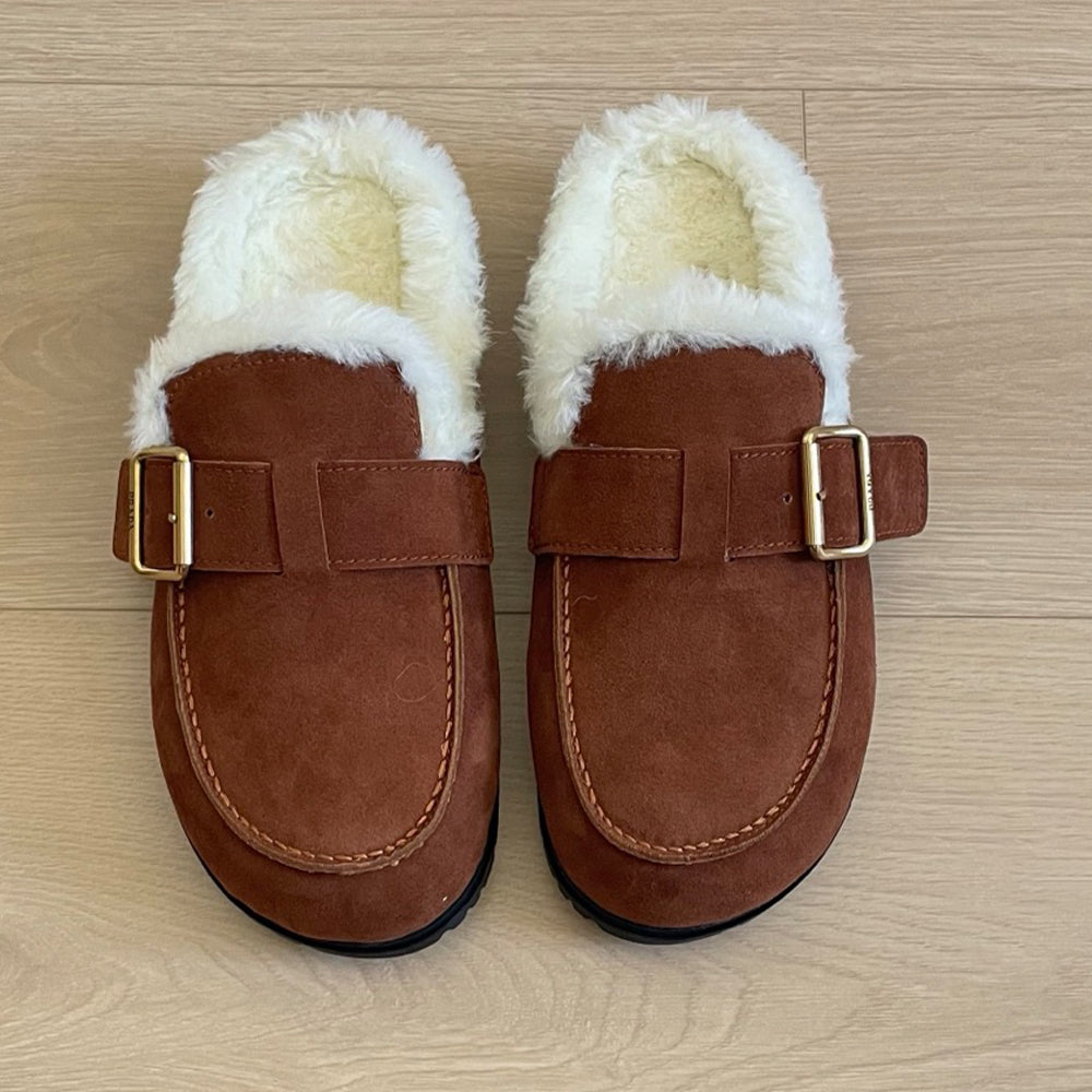 Women's new frosted autumn and winter plush slippers have a shoe box
