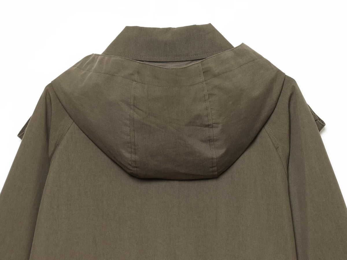 Women's long sleeved hooded short windbreaker jacket
