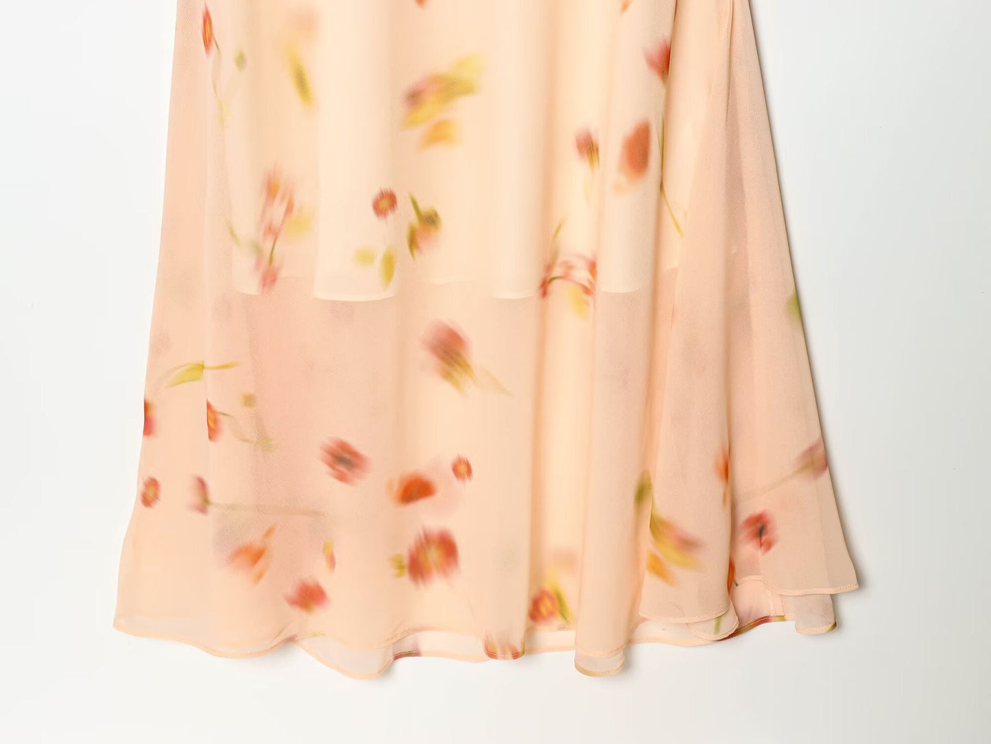 Women's ruffle edge decorative printed MIDI dress