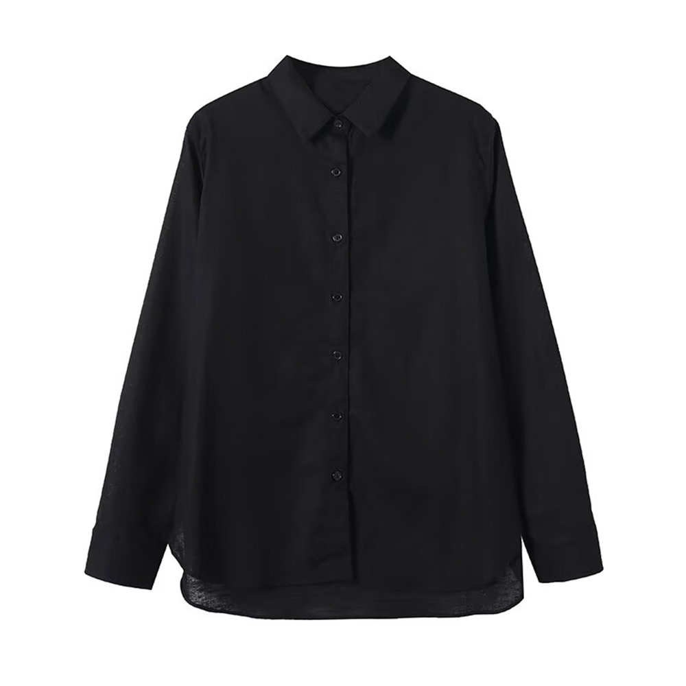 Women's casual linen blended Lapel shirt