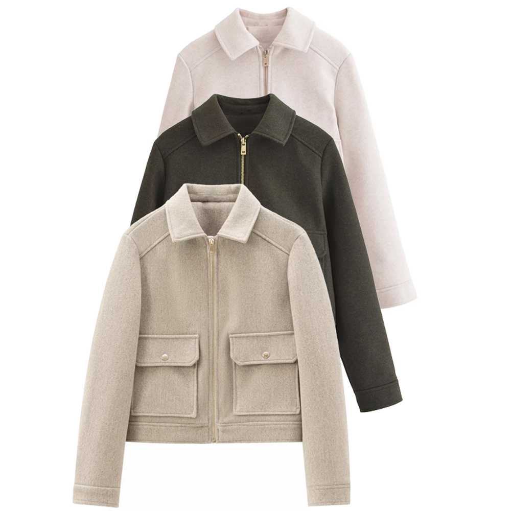 Women's short lapel woolen jacket Coat