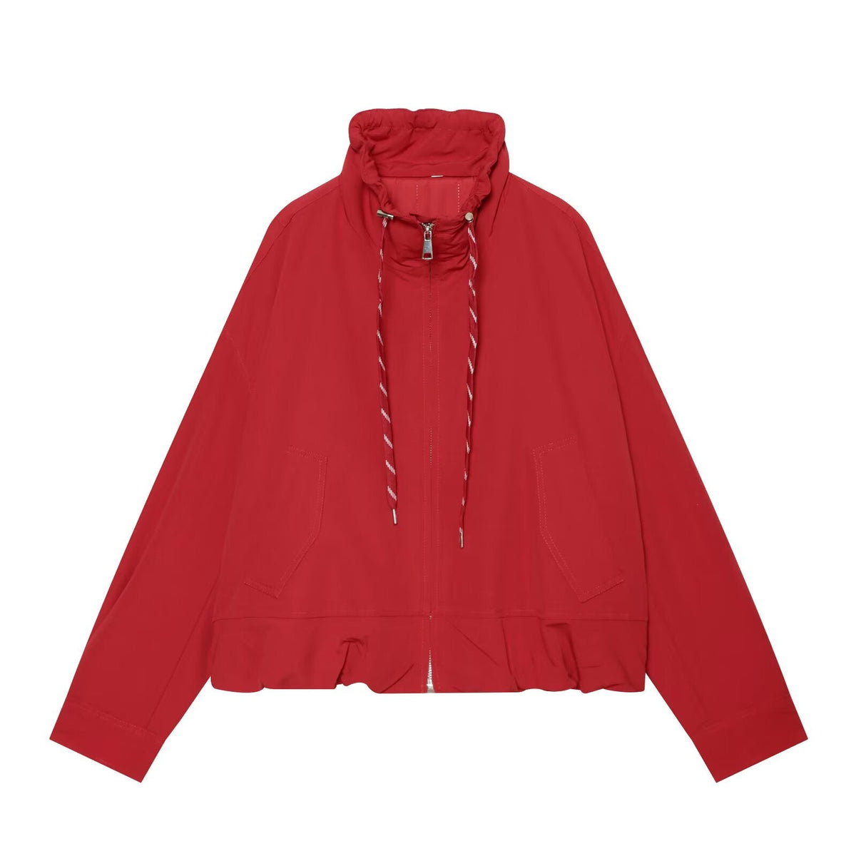 Women's drawstring decorative stand collar cotton jacket