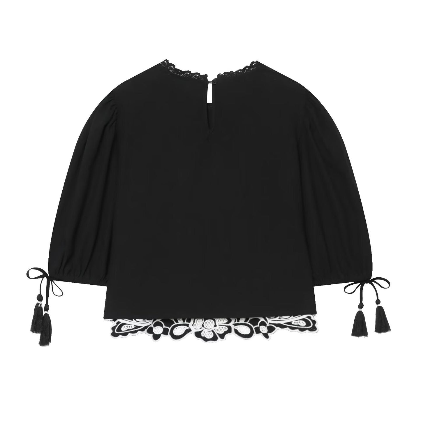 Women's Bubble Sleeve Short Embroidered Shirt