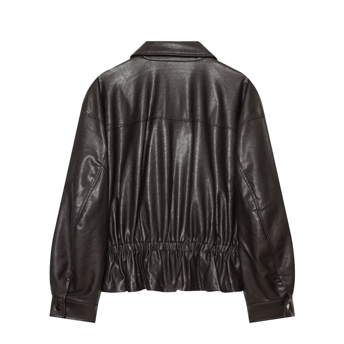 Women's skirt style hem imitation leather jacket Coat