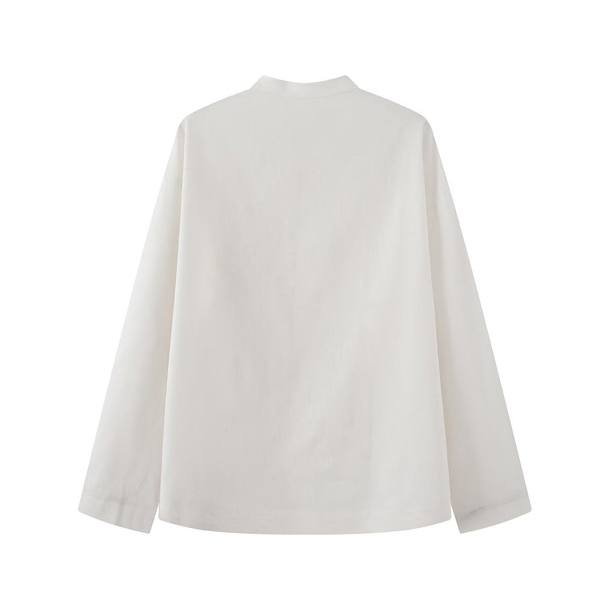Women's rope knot buckle loose linen blended shirt