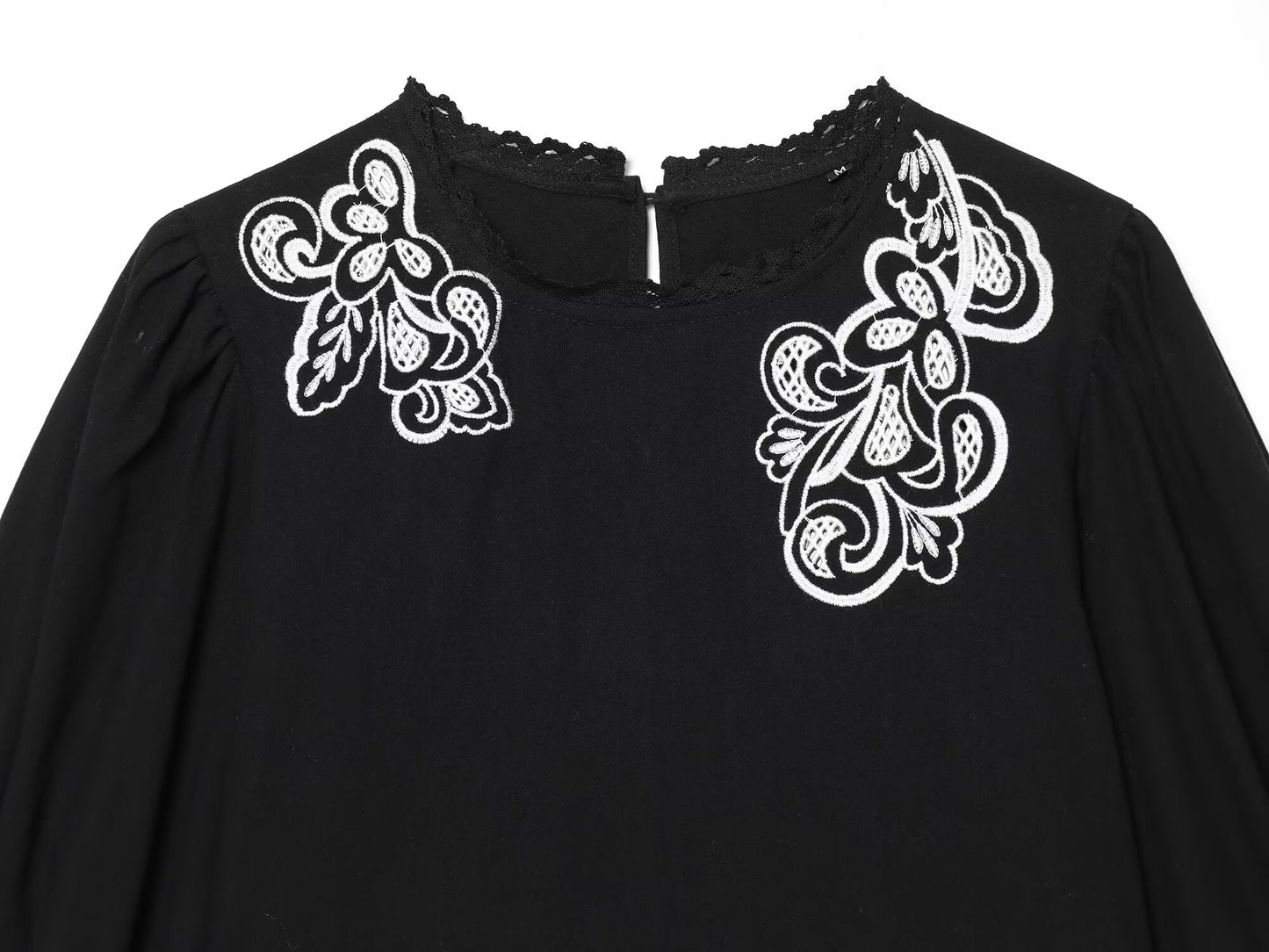 Women's Bubble Sleeve Short Embroidered Shirt
