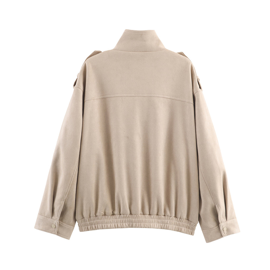 Women 2025 New Fashion Long-sleeved Suede loose-fitting jacket
