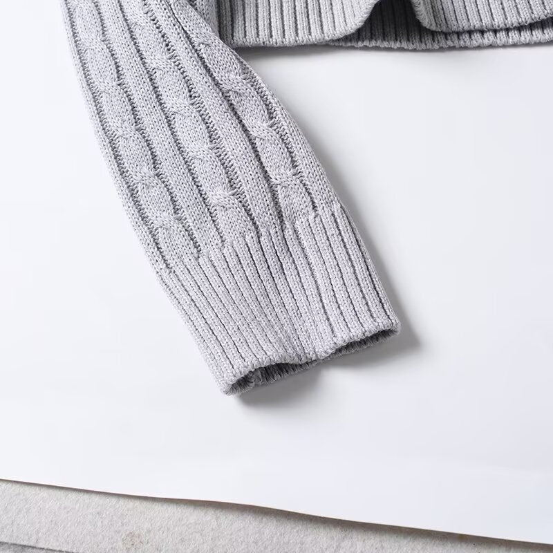 Women's Polo Collar Twisted Flower Knitted Sweater