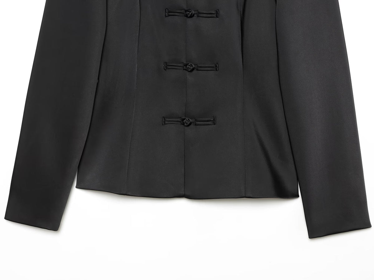 Women's knot buckle decorative satin textured Coat