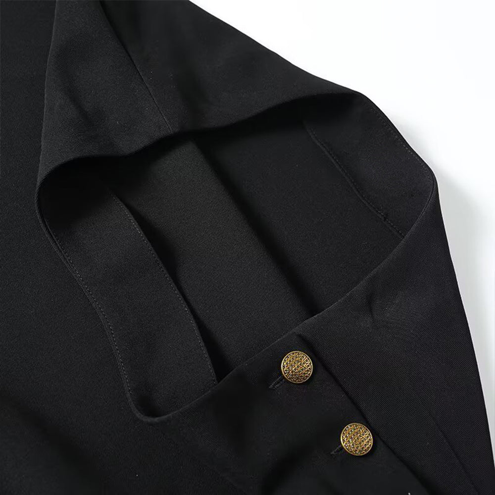 Women's casual draped gold Button-up flared skirt