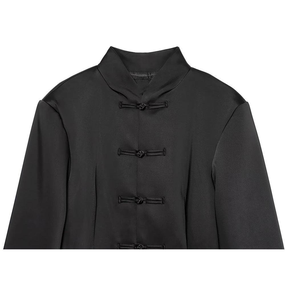 Women's knot buckle decorative satin textured Coat