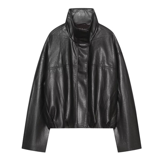 Women's bubble hem imitation leather oversized jacket