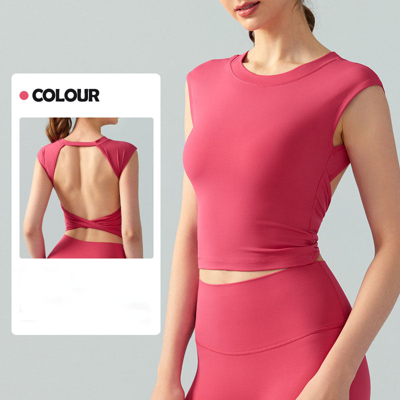 2026 women's new fixed chest pad sexy backless short sports T-shirt