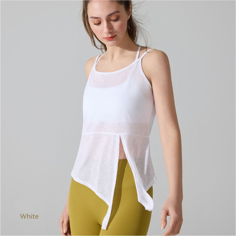 2026 women's new yoga blouse sweat-absorbent breathable split sports camisole
