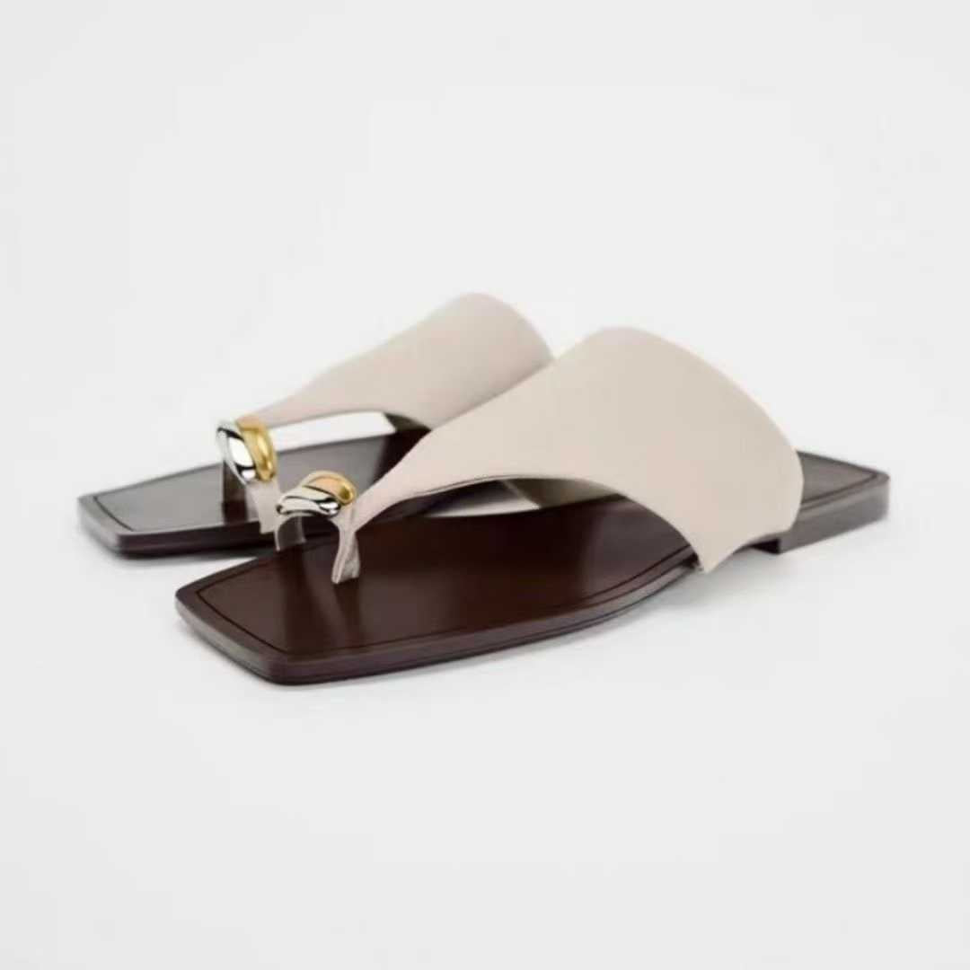 New women's low-heeled elegant square-toe slippers