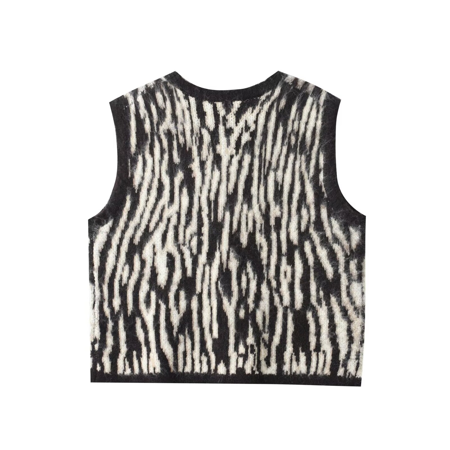 Women's printed striped V-neck knitted vest