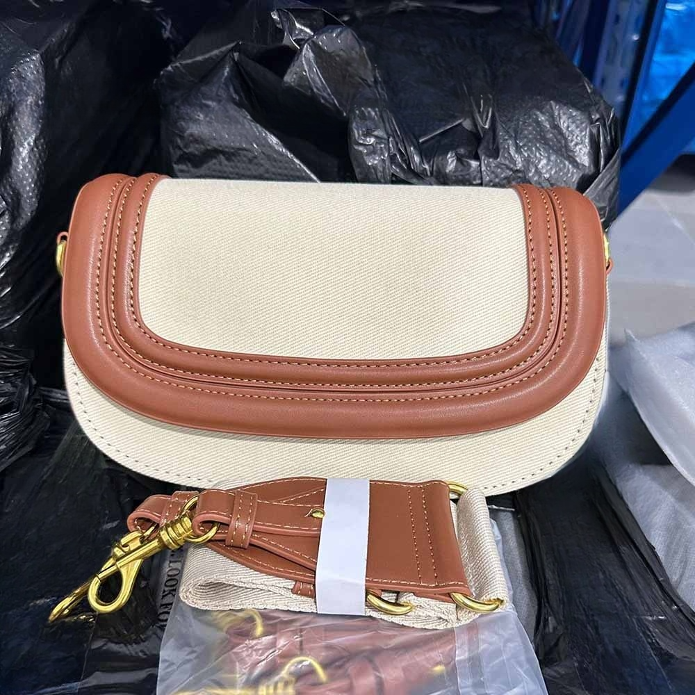 Women's new contrast canvas wide shoulder strap bag shoulder crossbody bag