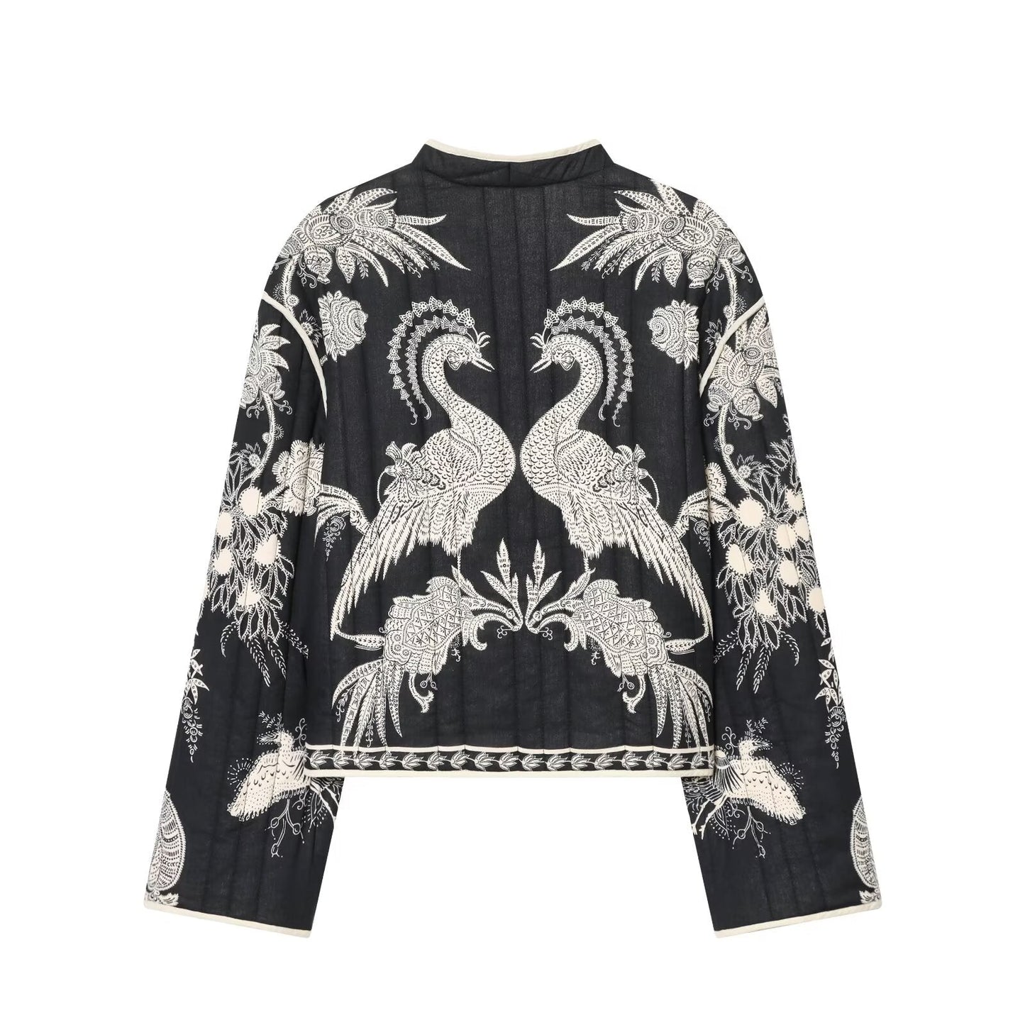 Women's short V-neck printed quilted jacket Coat