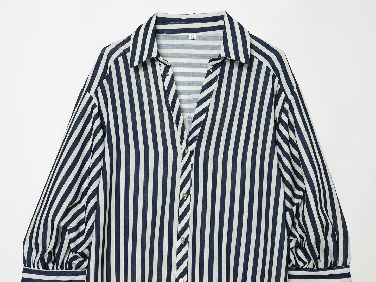 Women's bubble sleeve linen striped shirt