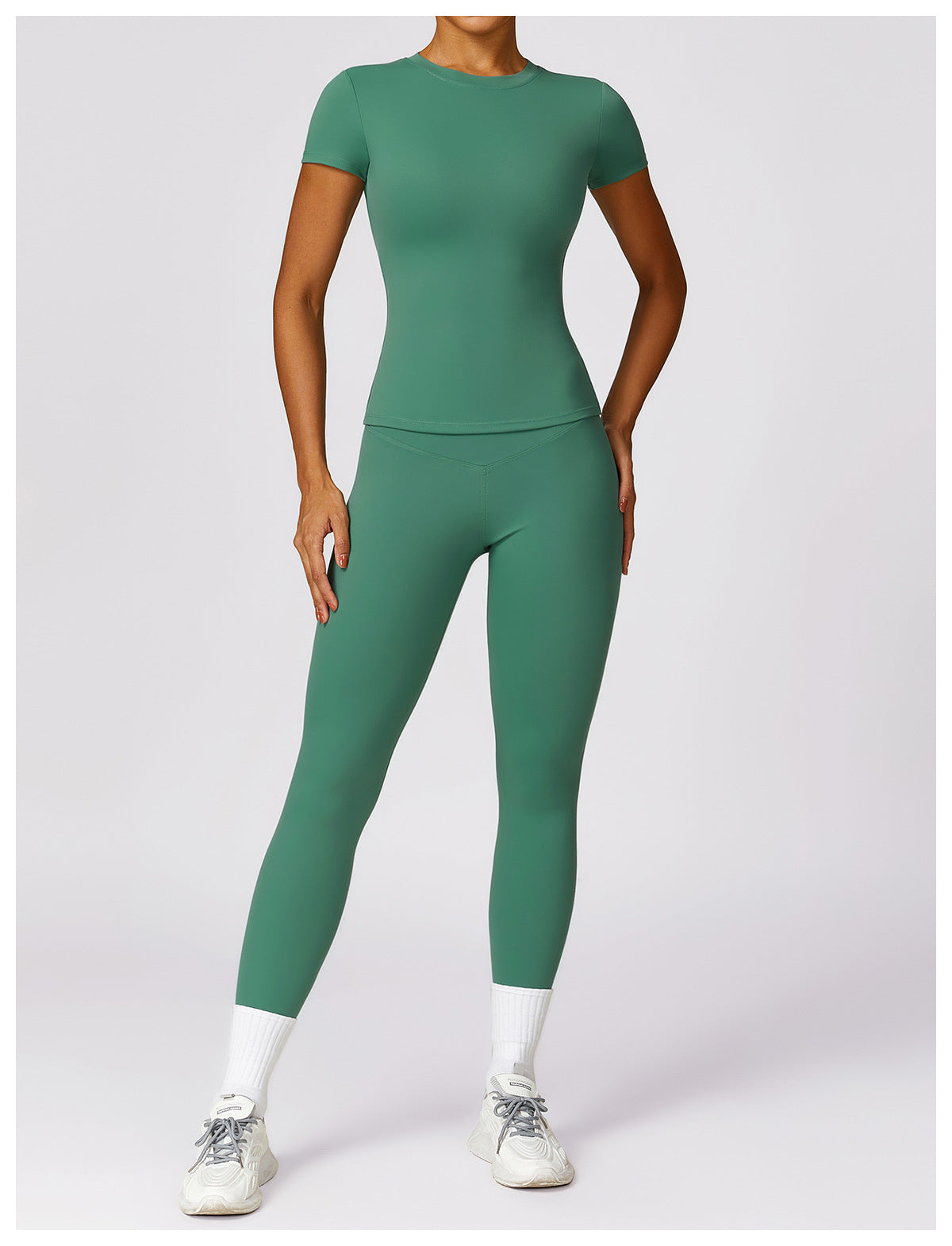 Women's Suit New Fashion Outdoor Running Short-sleeved Fitness Jacket High Waist Hip Quick-drying Yoga Pants.