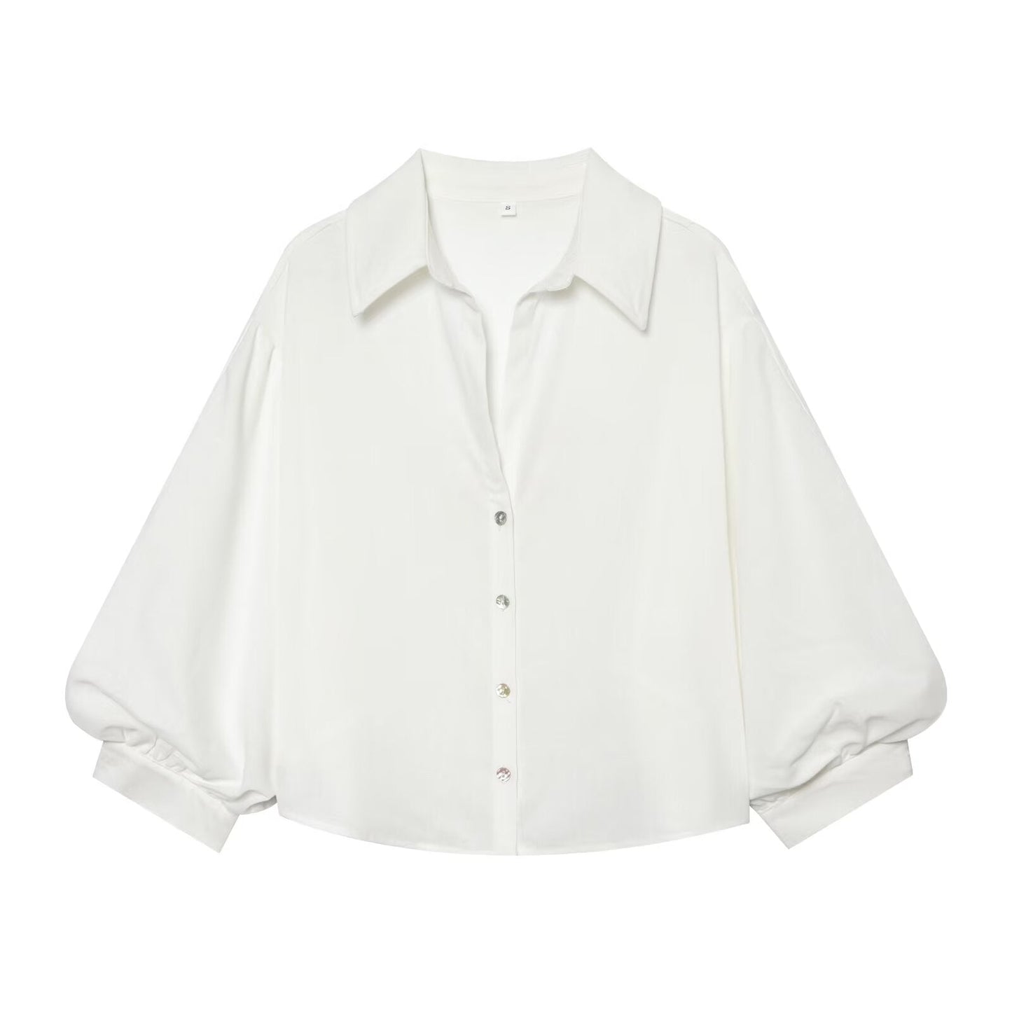 Women's linen blended bubble sleeve shirt