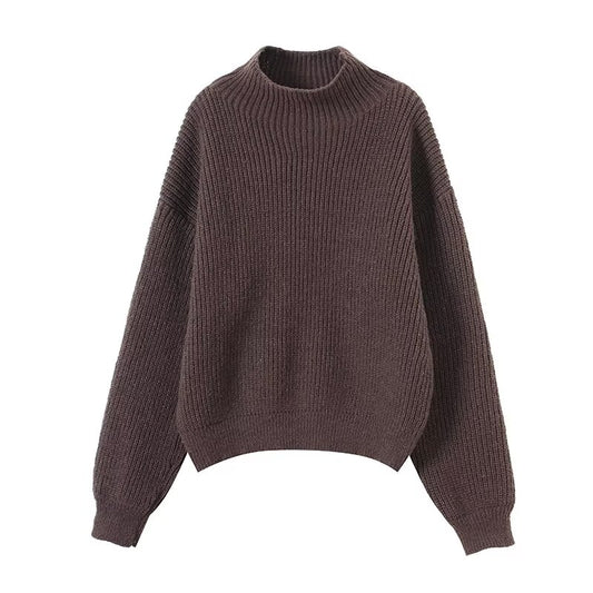 Women's casual high necked long sleeved knitted sweater