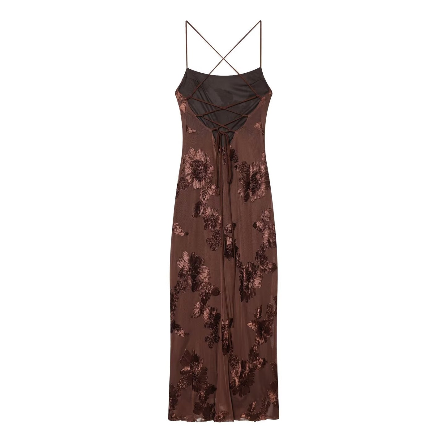 Women's embroidered floral backless MIDI dress